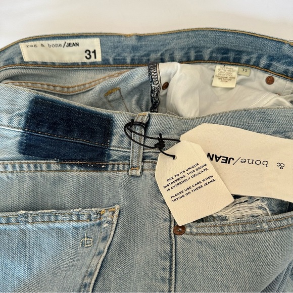 rag & bone Marilyn Distressed Straight Leg Raw Hem Crop Jeans Light Blue 31 NWT - Picture 13 of 15